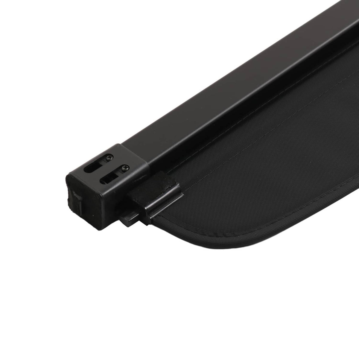 Retractable trunk cargo cover shade end rail with mounting hardware, black