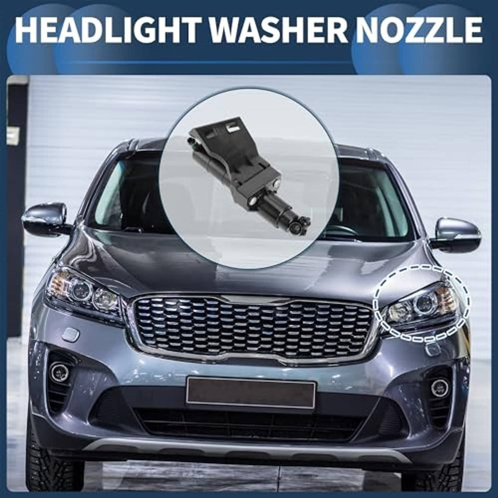 Headlight washer nozzle jet with mounting bracket, shown in circular detail close-up.