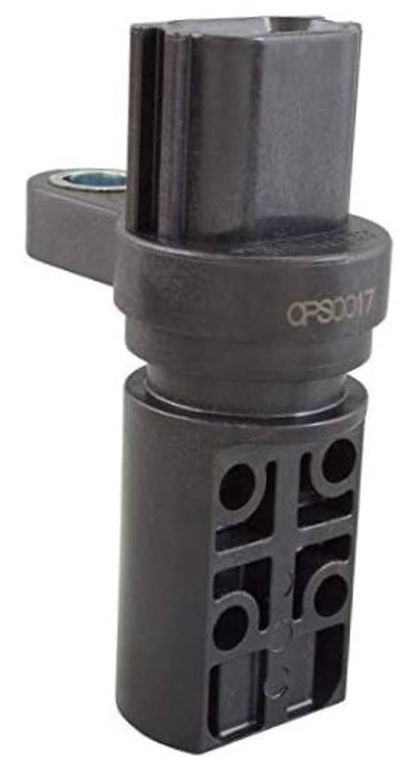 Engine crankshaft position sensor, black cylindrical body with side mounting flange