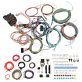 Universal 22-circuit wiring harness kit with multi-color wires and black fuse/relay blocks
