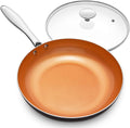 8 inch nonstick frying pan with tempered glass lid and stainless steel handle, orange interior