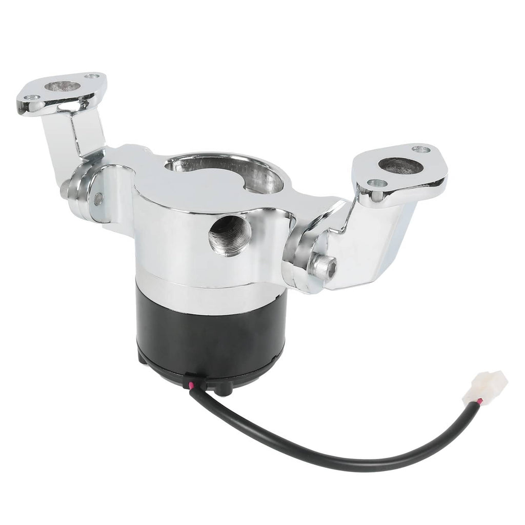 Chrome aluminum electric water pump with black motor housing and two mounting tabs