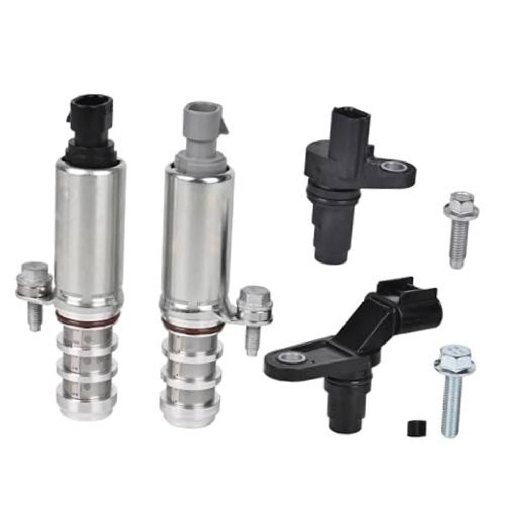 Camshaft actuators with crankshaft sensor and mounting bolts, black and silver