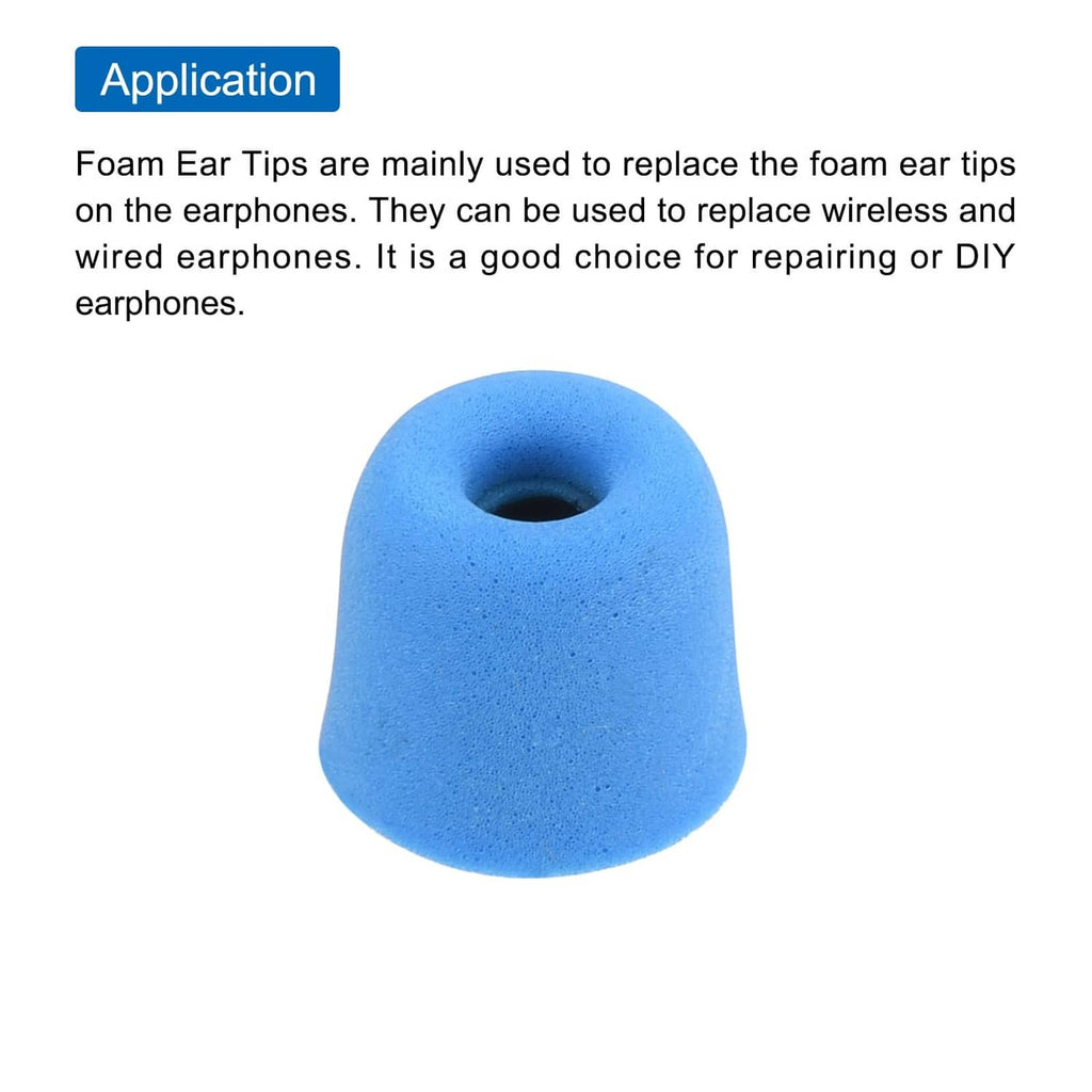 Blue foam ear tip replacement for earbuds, tapered foam cap with sound hole
