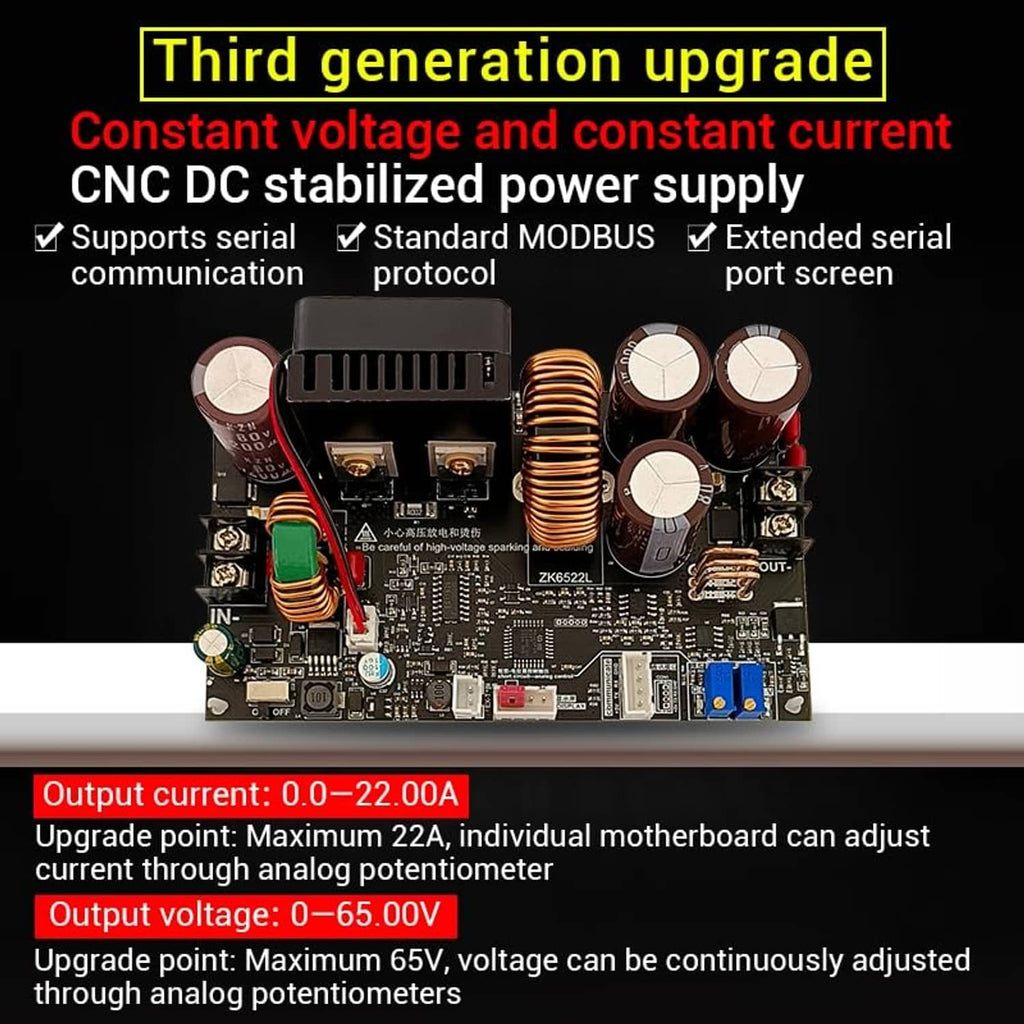 Upgraded DC stabilized power supply PCB with LCD display and large inductor coil