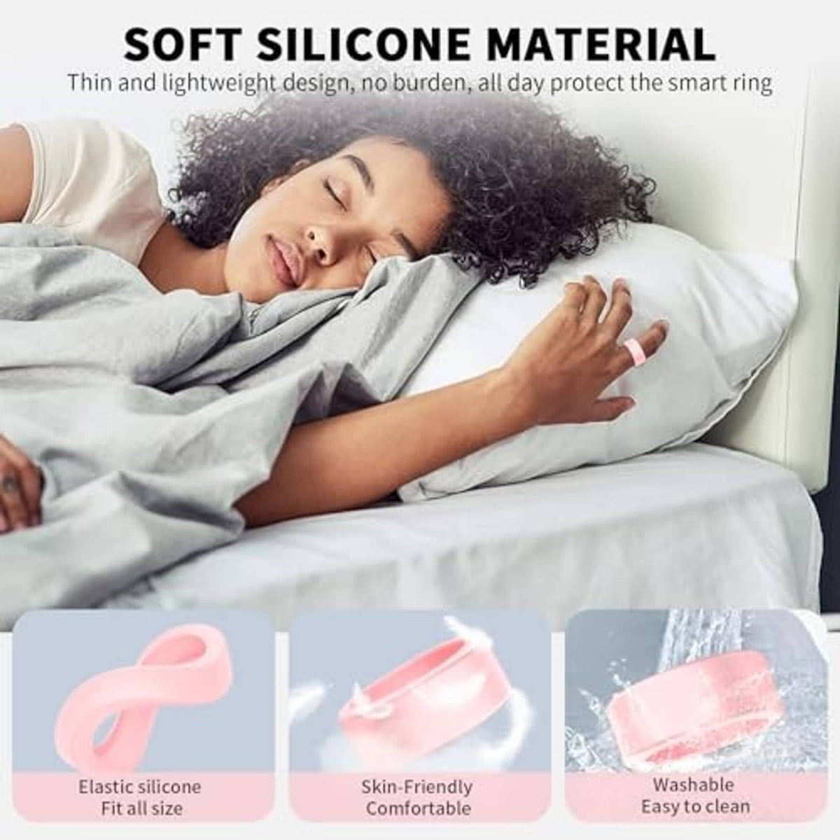 Soft pink silicone smart ring cover set with elastic fit and smooth finish