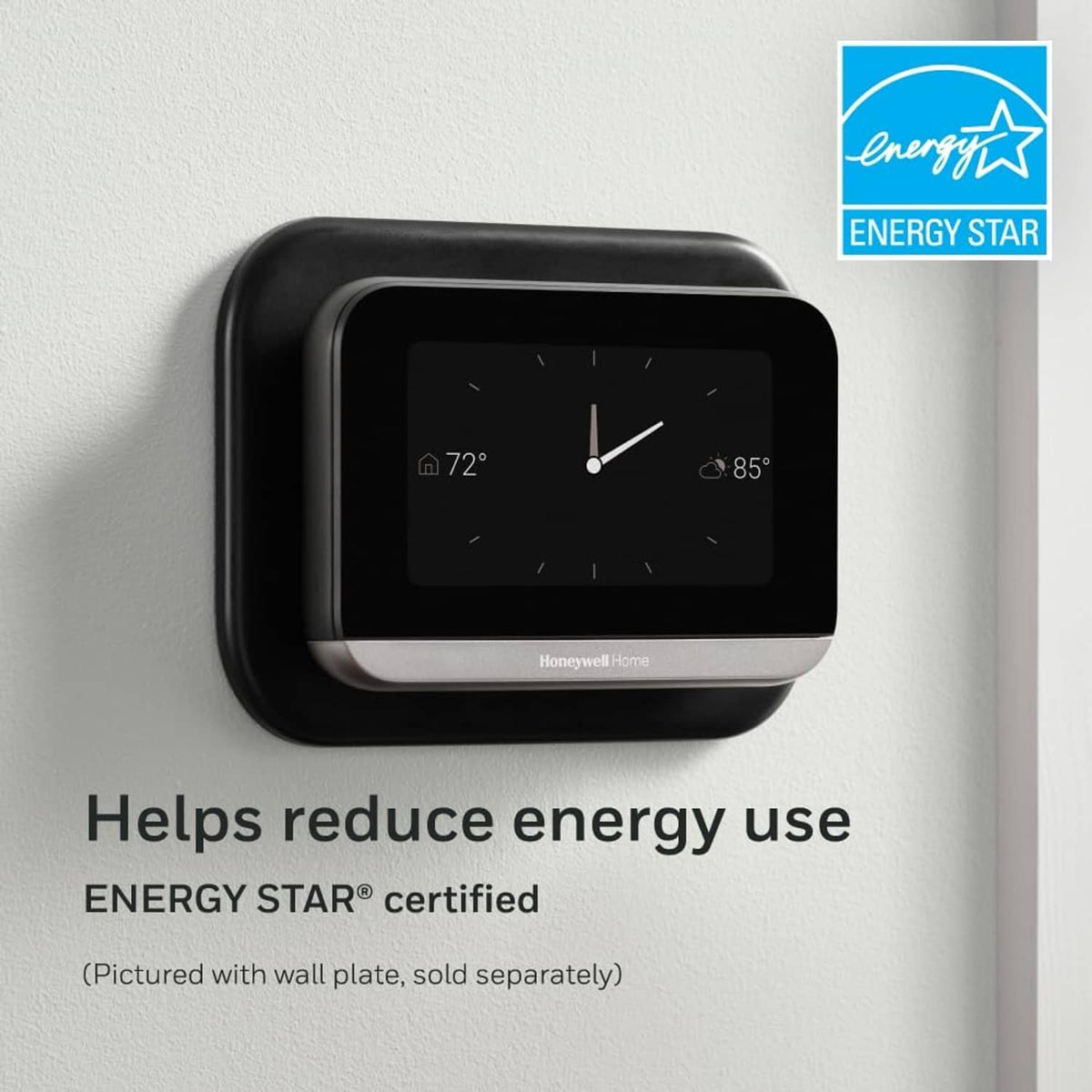 Black wall-mounted smart thermostat with touchscreen display