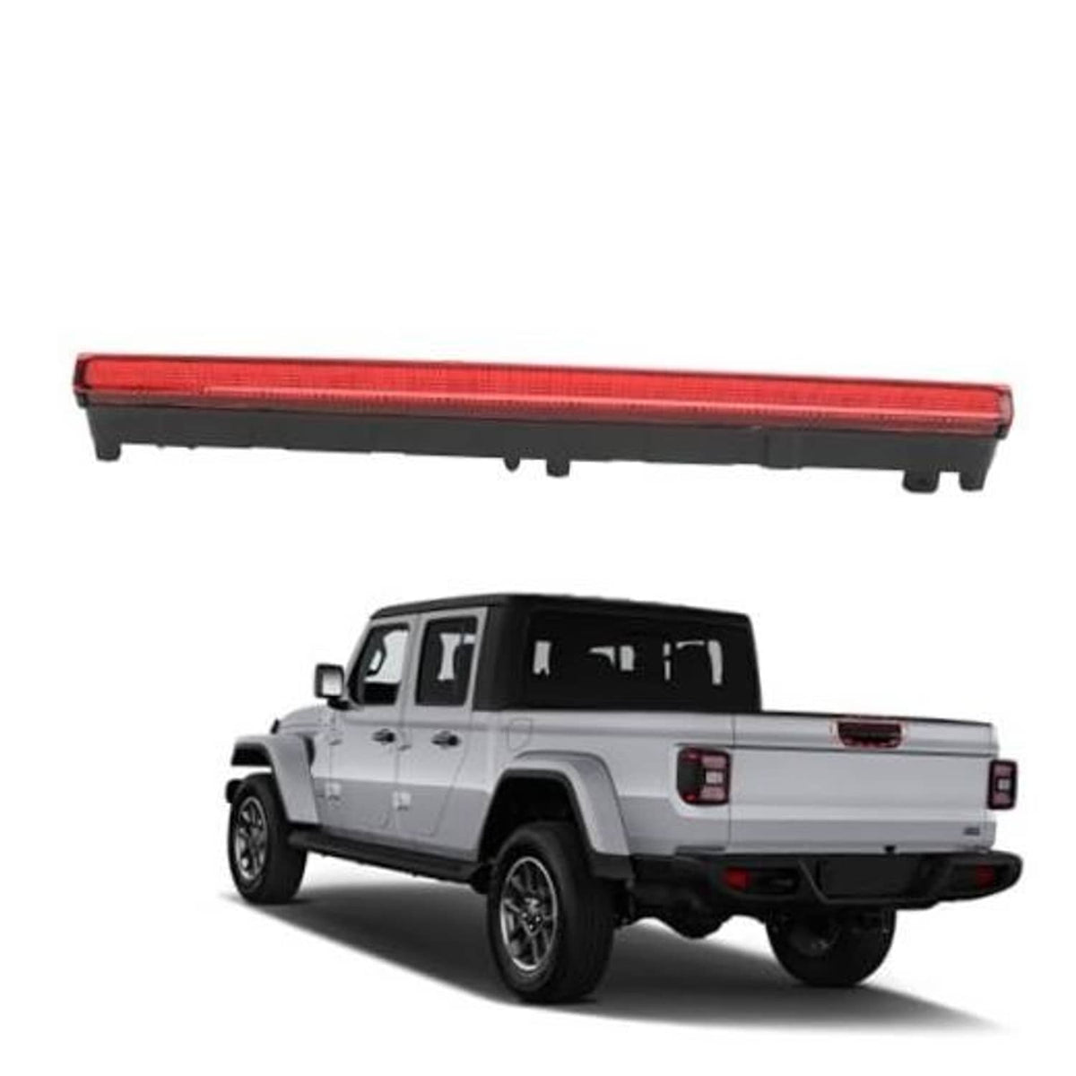 Center high mount third brake light with red lens and black housing