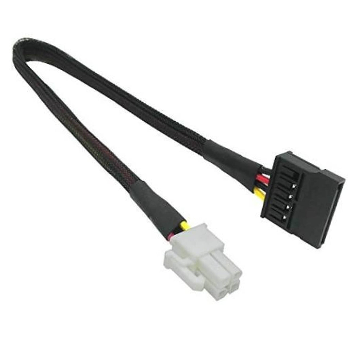 SATA power cable with ATX 4-pin connector and white SATA power plug, black cord