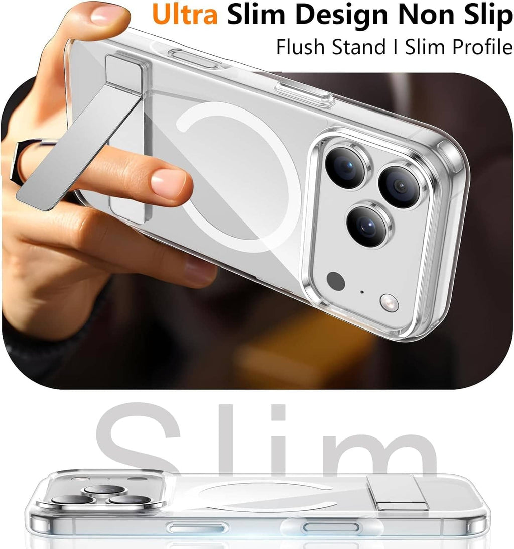 Ultra-slim clear phone case with non-slip flush stand design