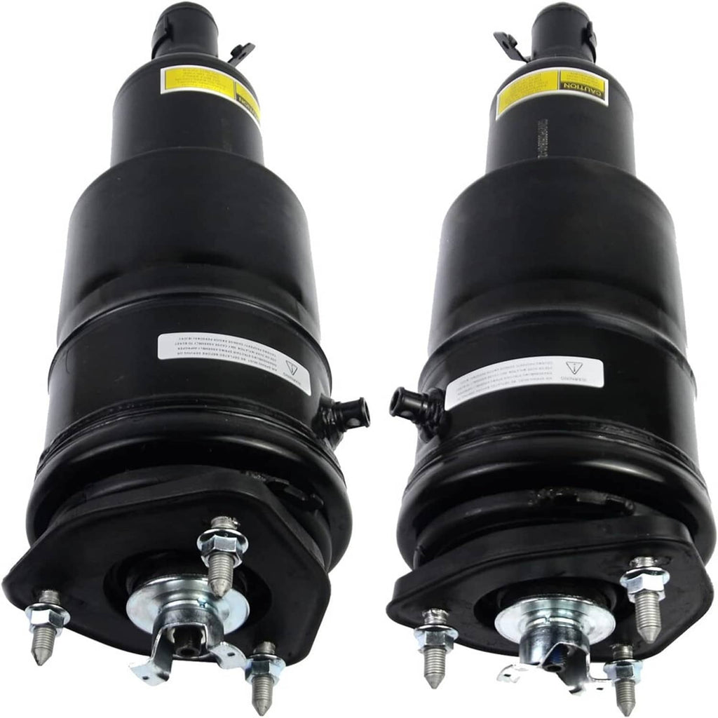 Front air suspension shock struts, left and right, black with metal mounting hardware