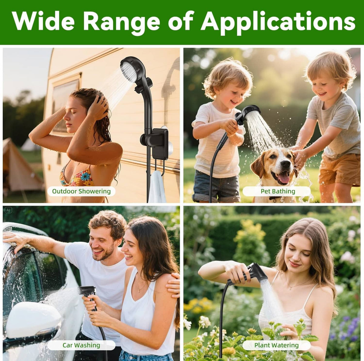 Portable outdoor shower system with adjustable showerhead for bathing and washing