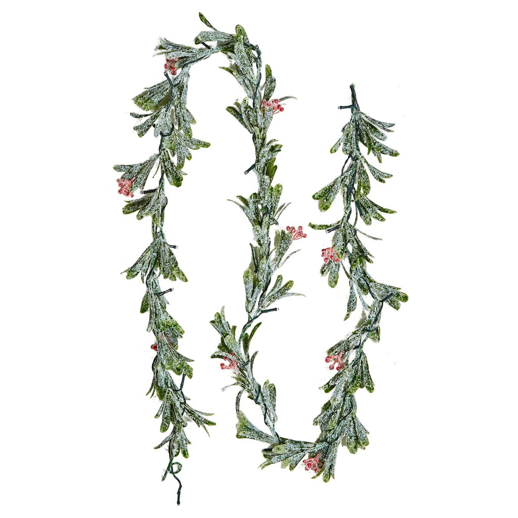 Olive leaf Christmas garland loop with red berry clusters and vine texture