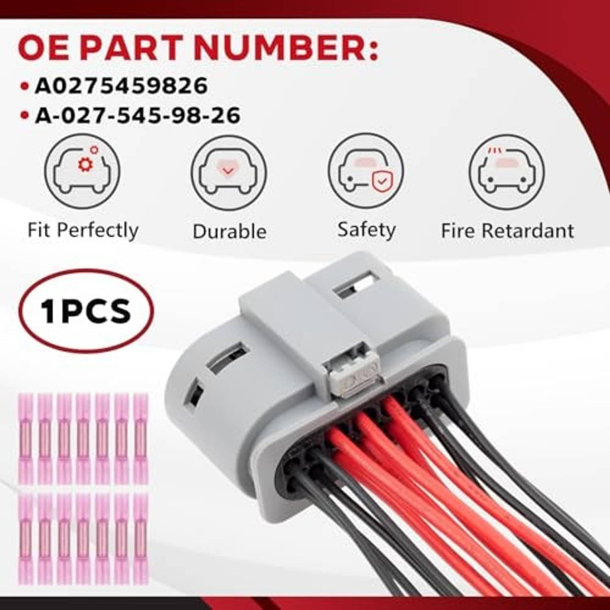 Single grey headlight connector plug with red and black 14-pin leads