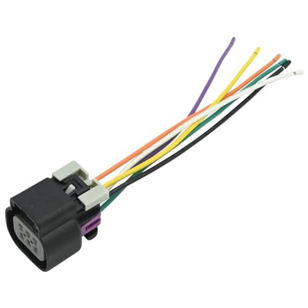 Throttle body connector plug with multicolor wires and 6-pin end, angled