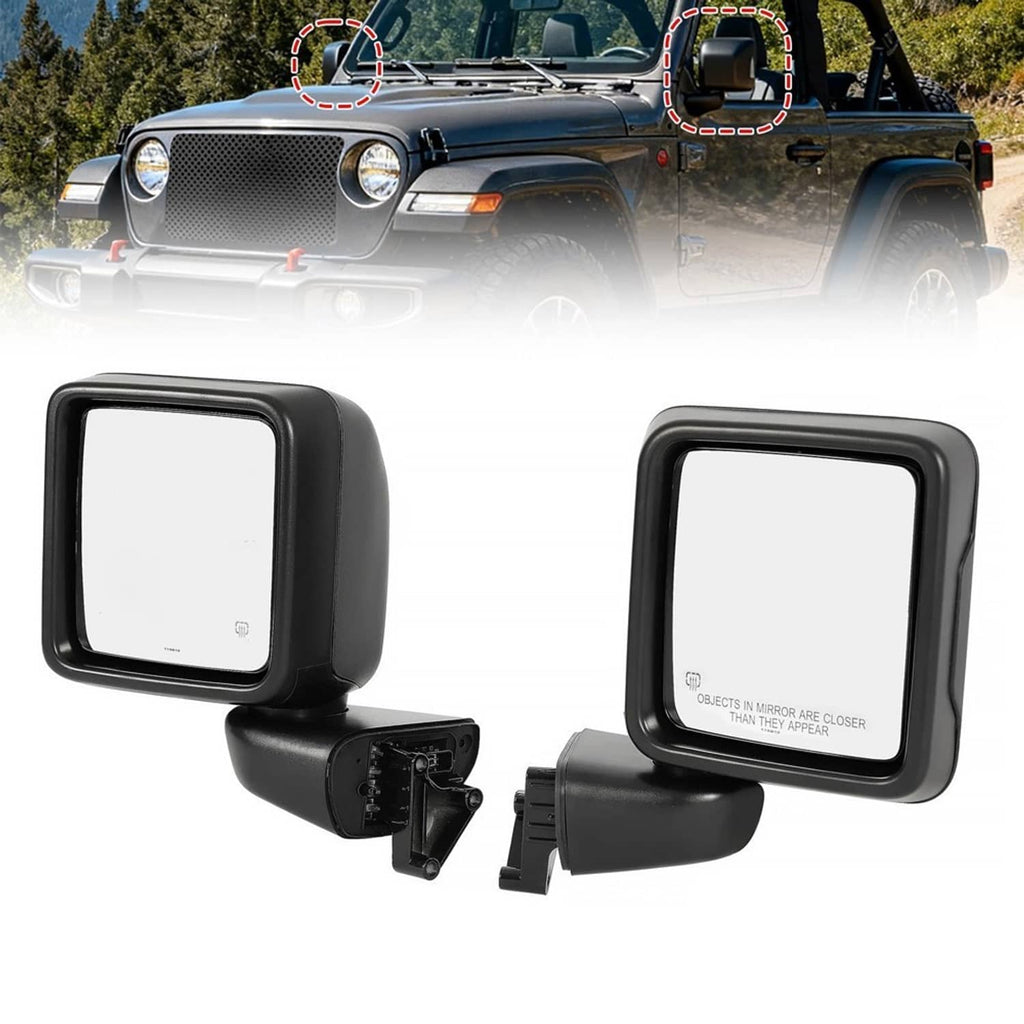 Set of two black square side mirrors with rear bases and connector brackets