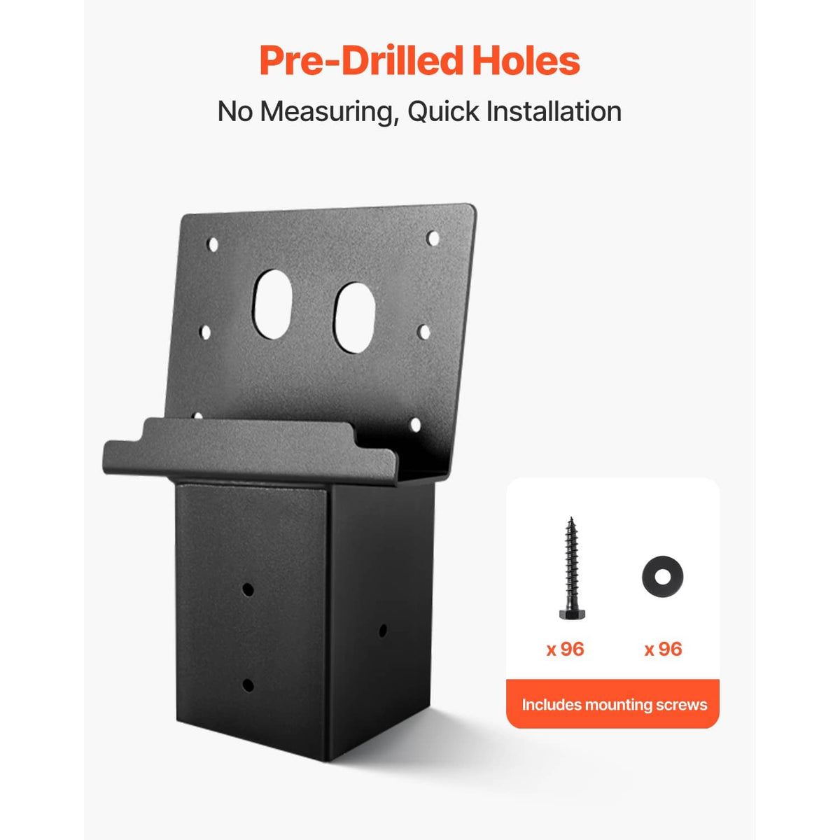 Black steel platform bracket with pre-drilled holes and included screw mounting points