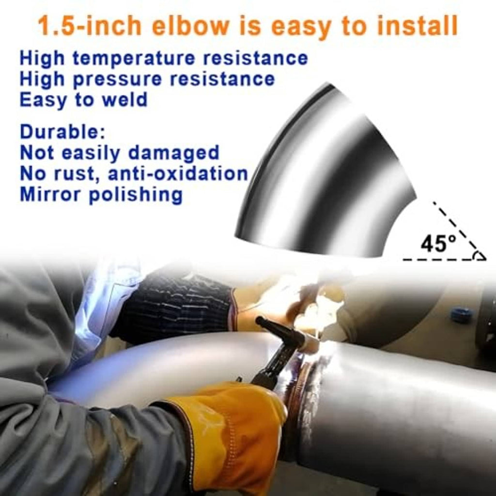 45-degree stainless steel elbow pipe section with mirror-polished surface