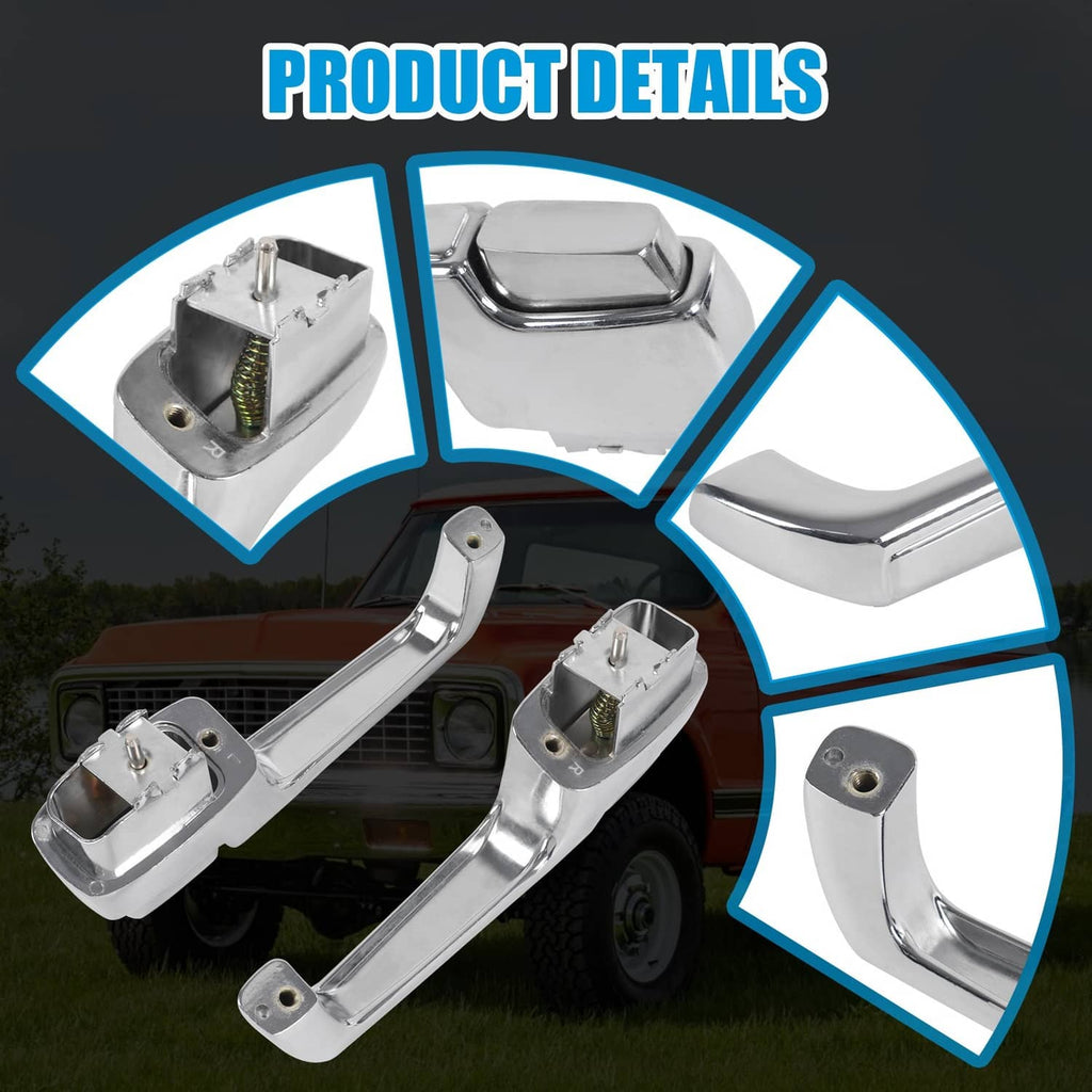 Chrome outside door handle pair showing close-up mounting details