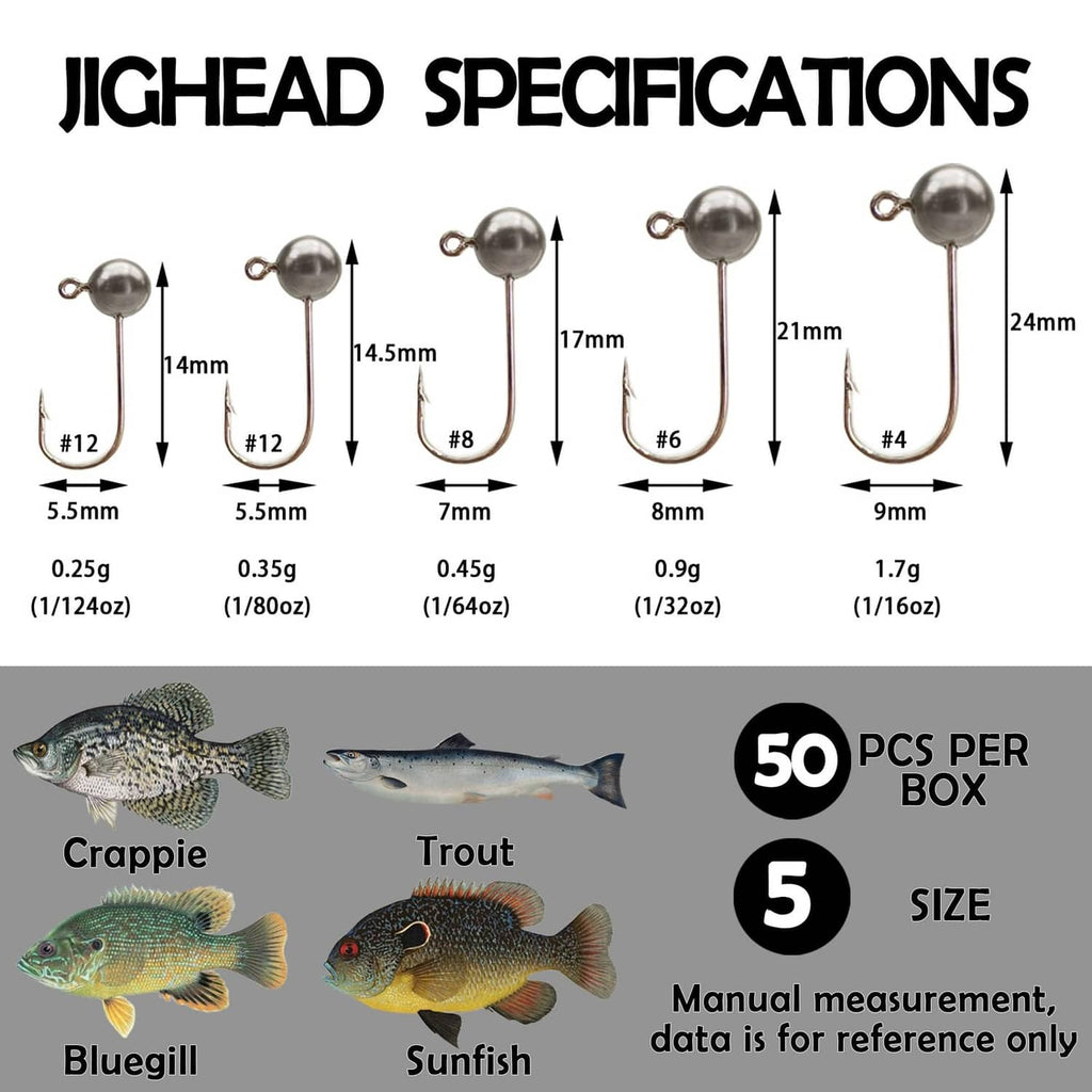 Silver jighead hooks kit with multiple weight sizes