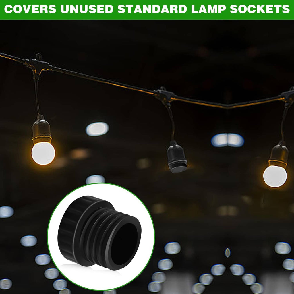 Black ribbed socket cover cap shown on cord protecting unused light sockets