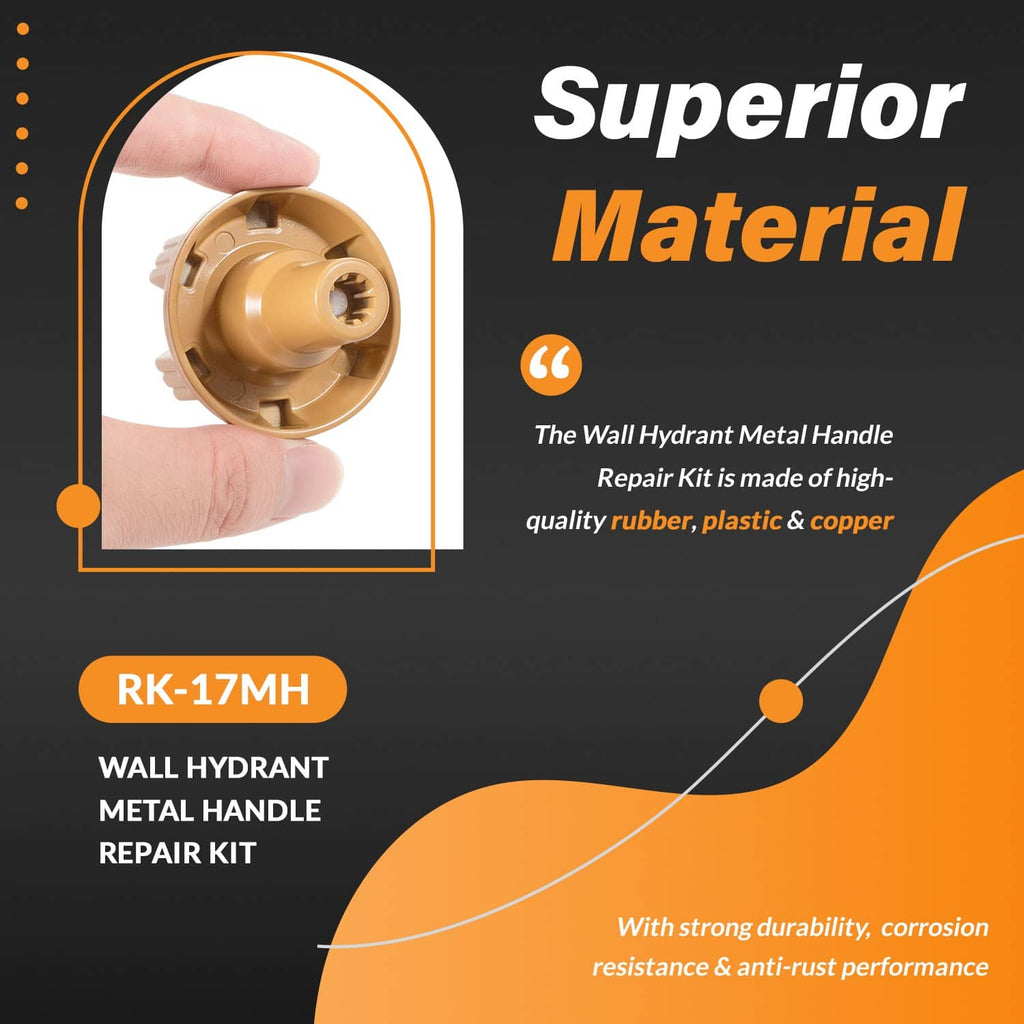 Wall hydrant metal handle repair kit cartridge held in hand with brass housing and rubber seal