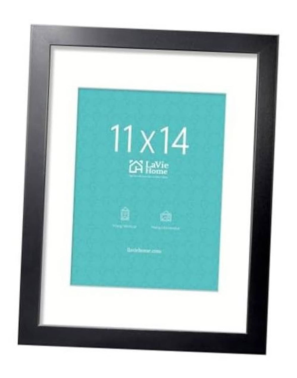 Black 11x14 picture frame with white mat and turquoise display card