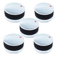 Set of propane control knobs with black textured grip and silver round top caps, red marks