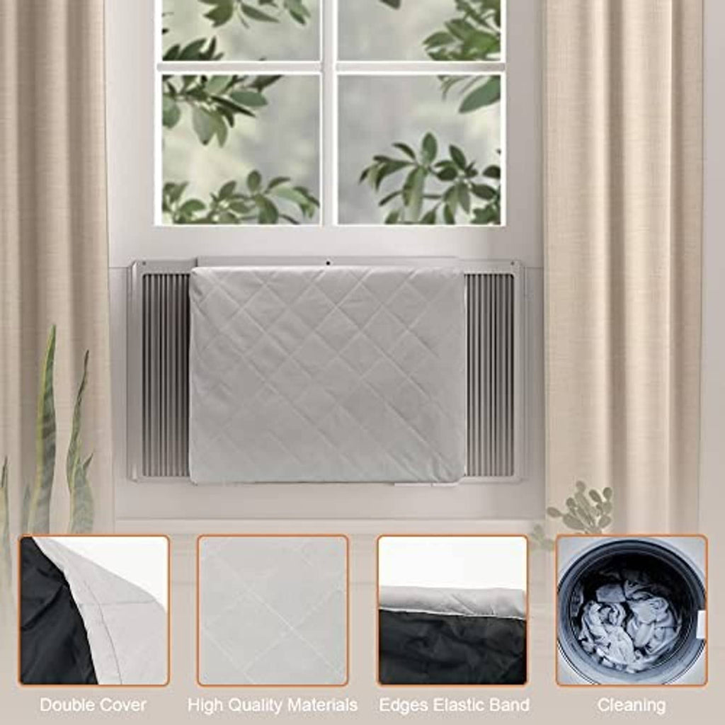 Light gray quilted AC cover with elastic edges for secure fit