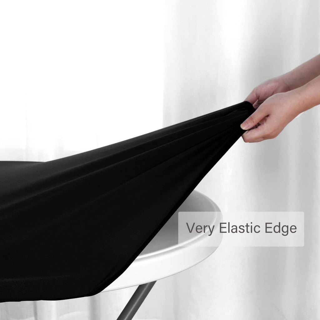 Black fitted round table cloth with elastic edge for a snug fit