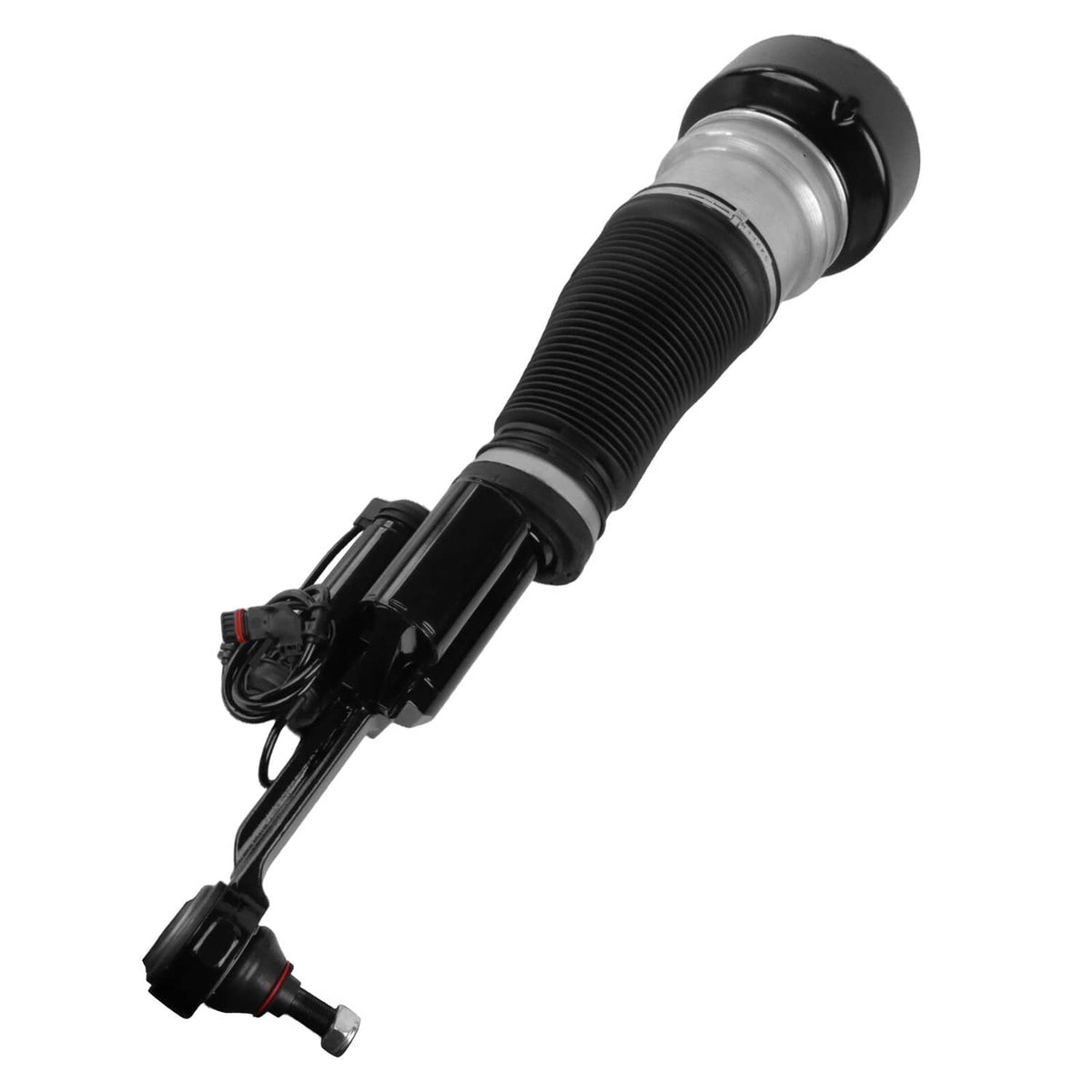 Single front air suspension strut shock absorber with black bellows and metal link