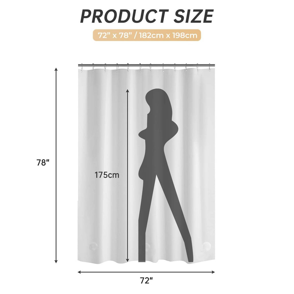 White shower curtain liner product size diagram showing 72 in width and 78 in length