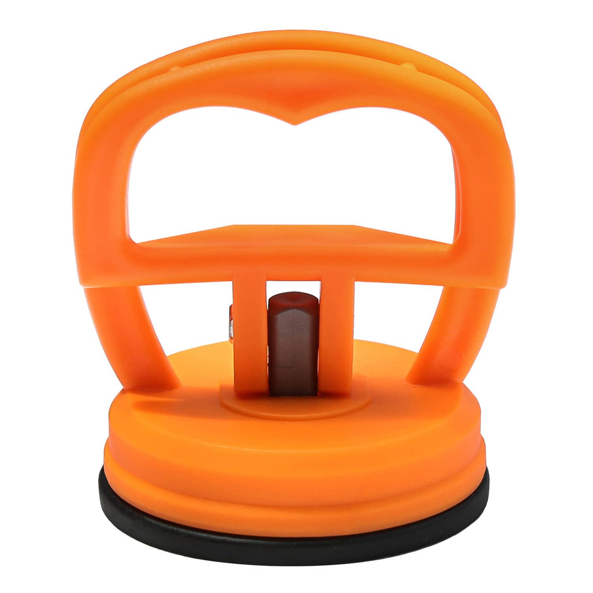 Orange suction cup dent puller tool with loop handle and black rubber base