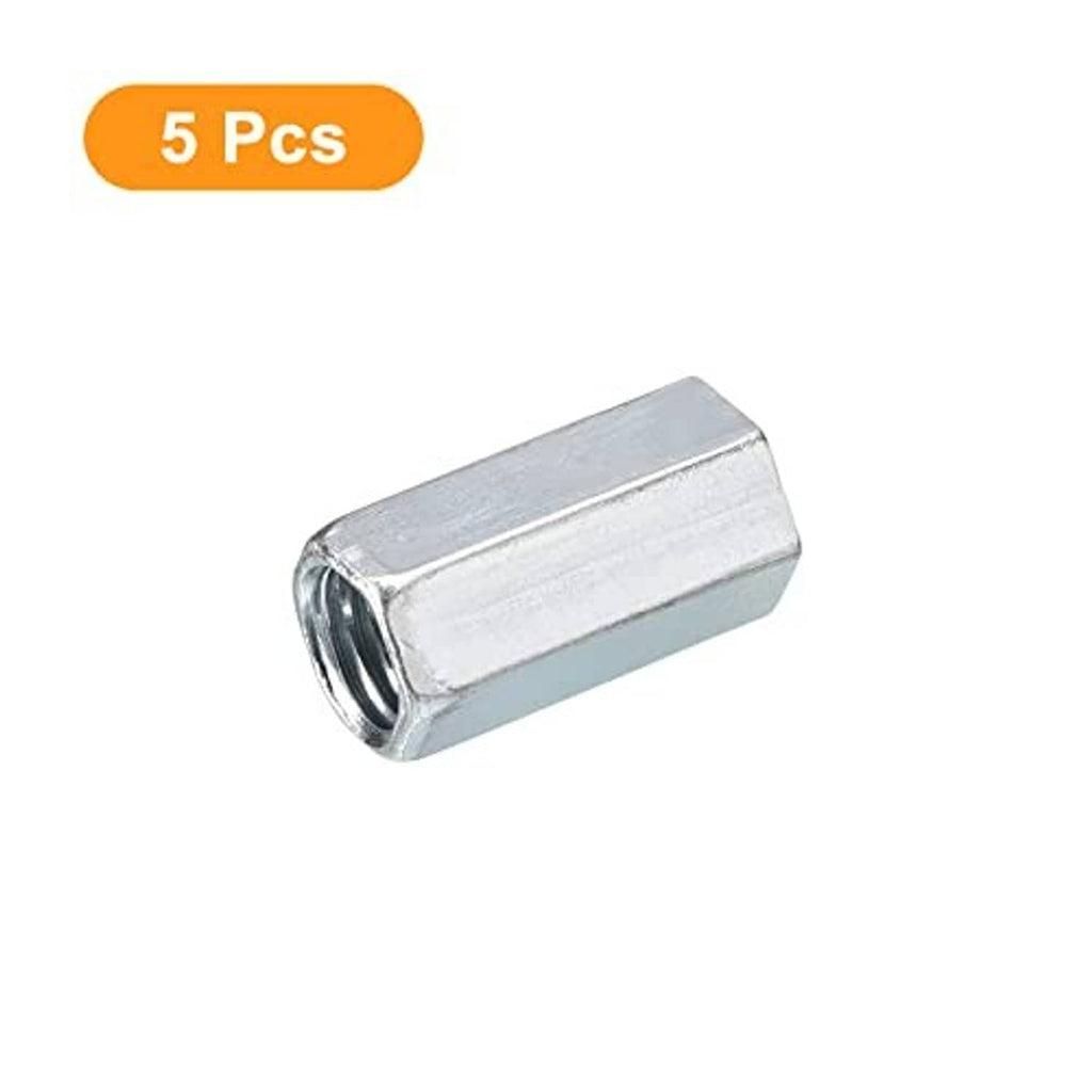 Galvanized hex coupling nut with M12 thread, cylindrical steel body