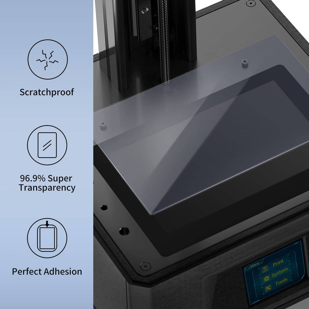 Pale anti-scratch screen protector film adhered over a 10.1-inch LCD screen