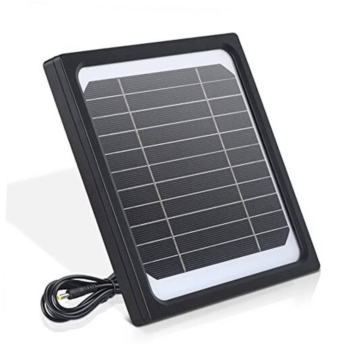 Black solar panel charger with black cable, framed glass for 12V trail camera