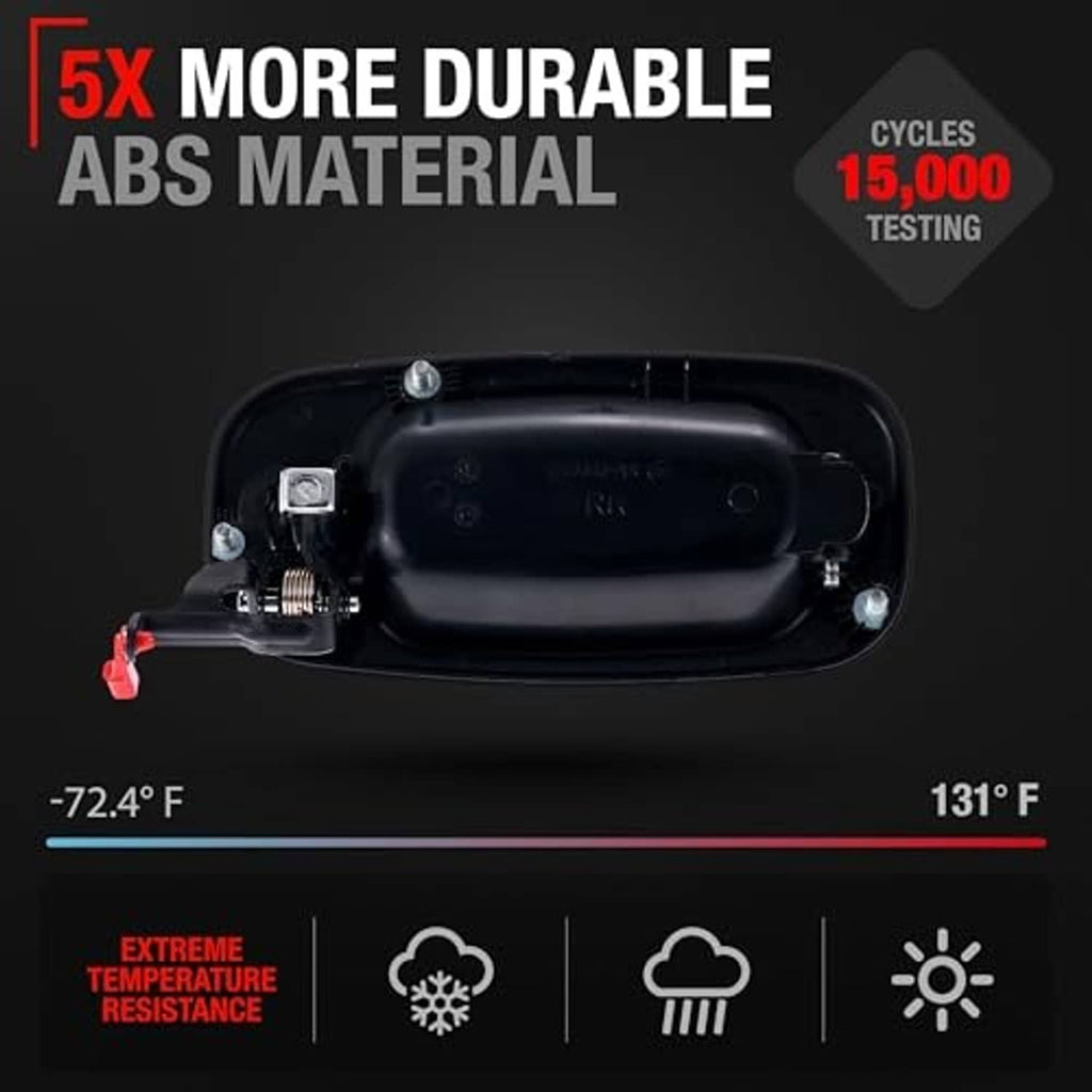 Exterior door handle inner mechanism with mounting hardware, dark housing