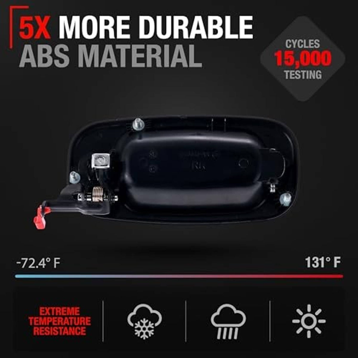 Exterior door handle inner mechanism with mounting hardware, dark housing