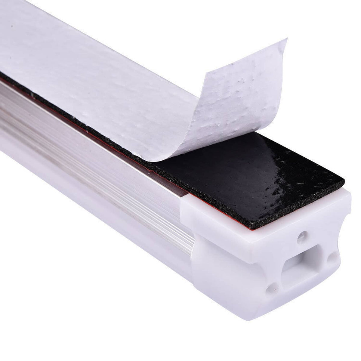 Aluminum LED ceiling light bar with black diffuser strip and frosted white housing