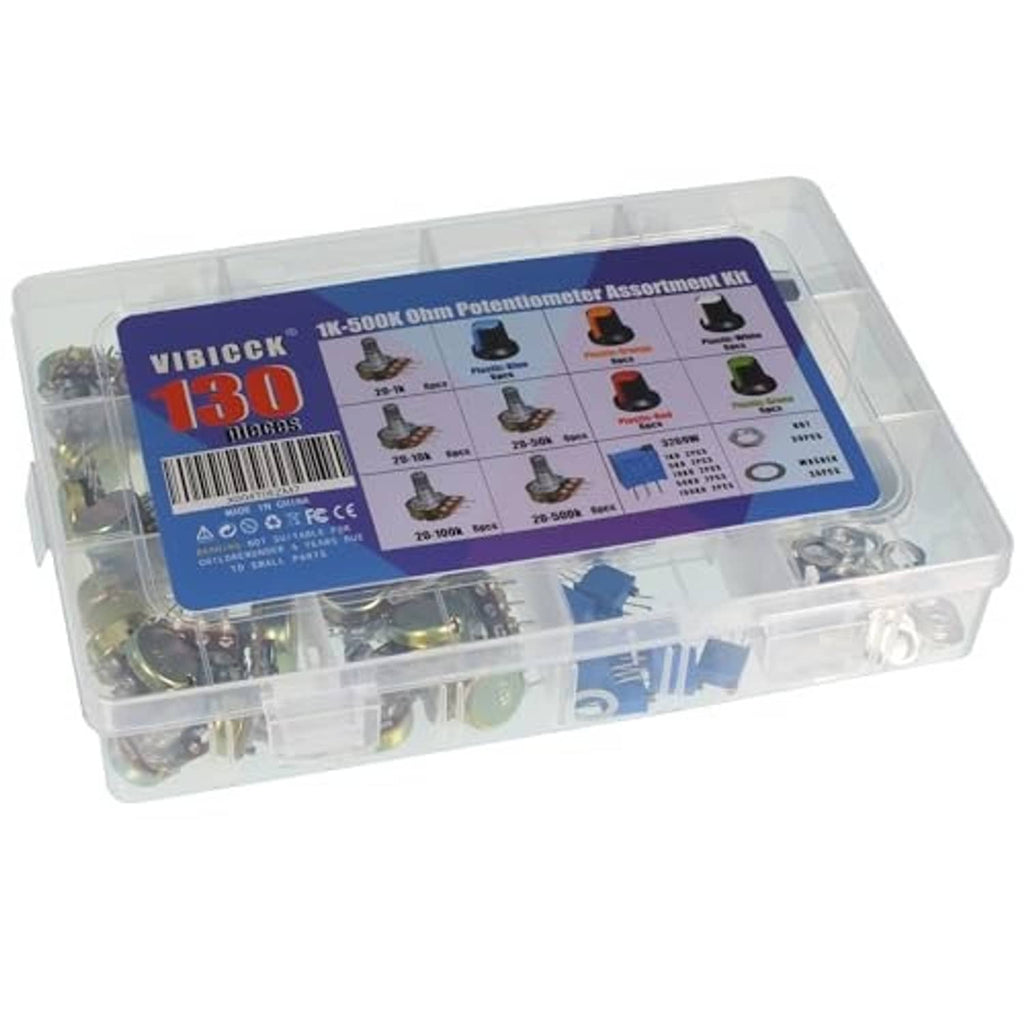 Potentiometer assortment kit in closed clear plastic case with blue 130pcs label