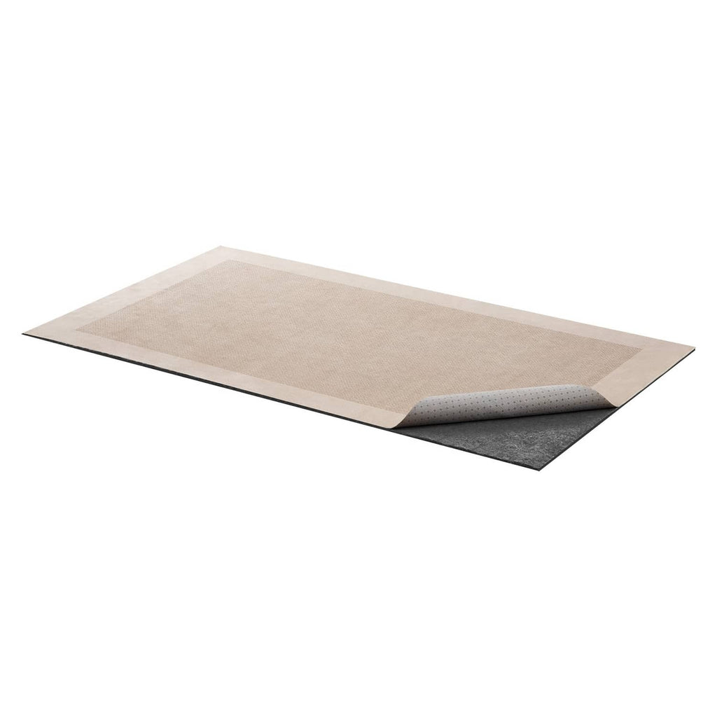 Felt rug pad with beige top and dark rubber non-slip grip underside, 3x5 ft