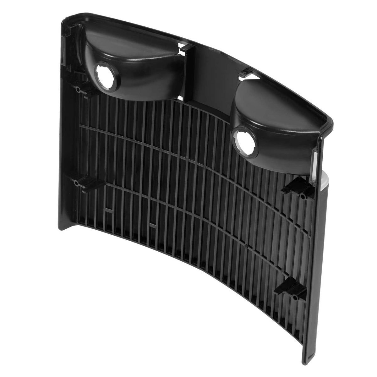 Backside tractor grille panel with black plastic housing and raised mounting points