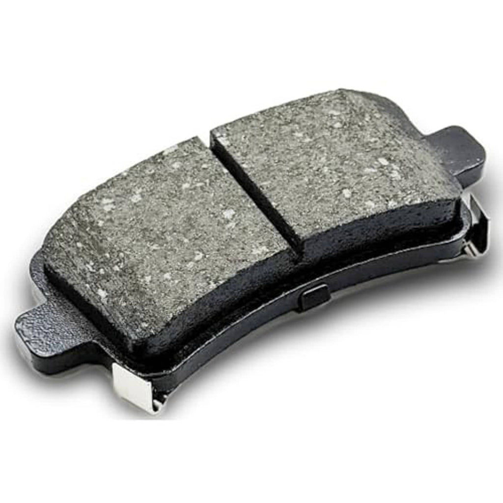 Ceramic brake pad, grey friction surface with two-piece design, black backing and tabs