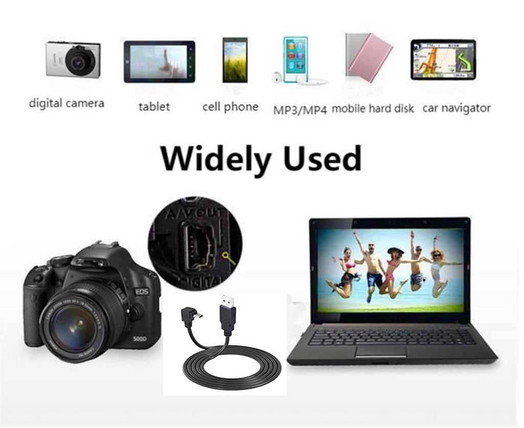 Black mini USB extension cable coiled with molded USB-A and angled mini USB-B connectors