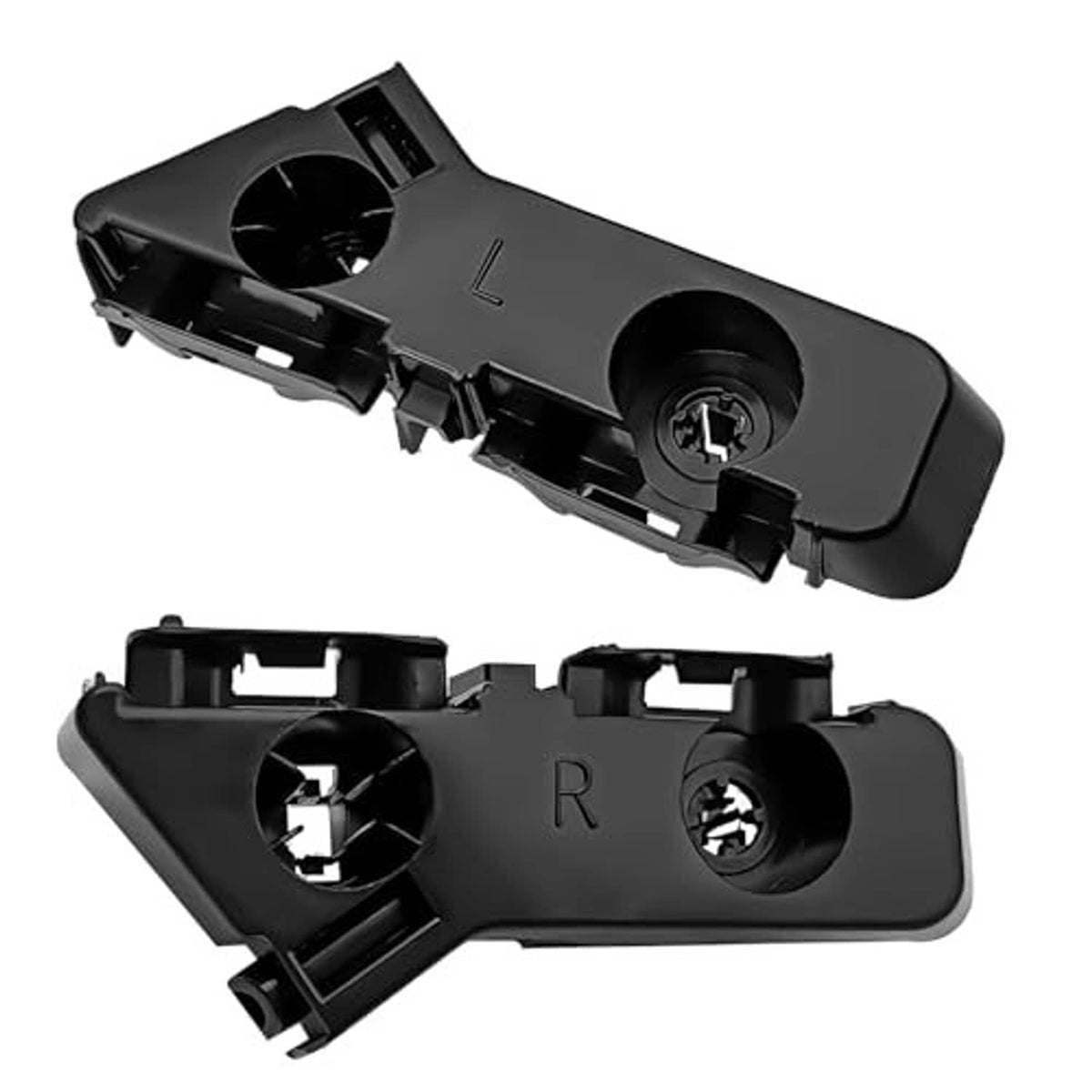 Black front bumper bracket set showing left and right sides with installed-style screws.