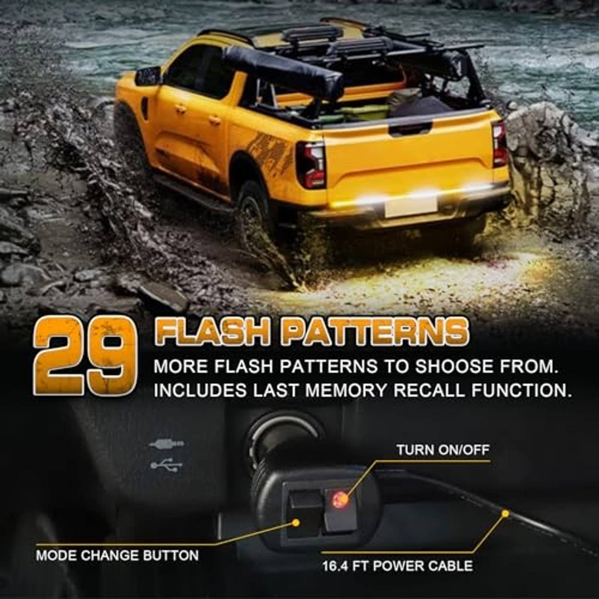 Truck strobe light controller with mode change button and 16.4 ft power cable