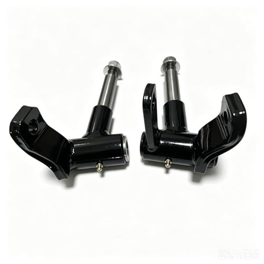 Golf cart front hand spindle set, paired black spindles with silver support rods