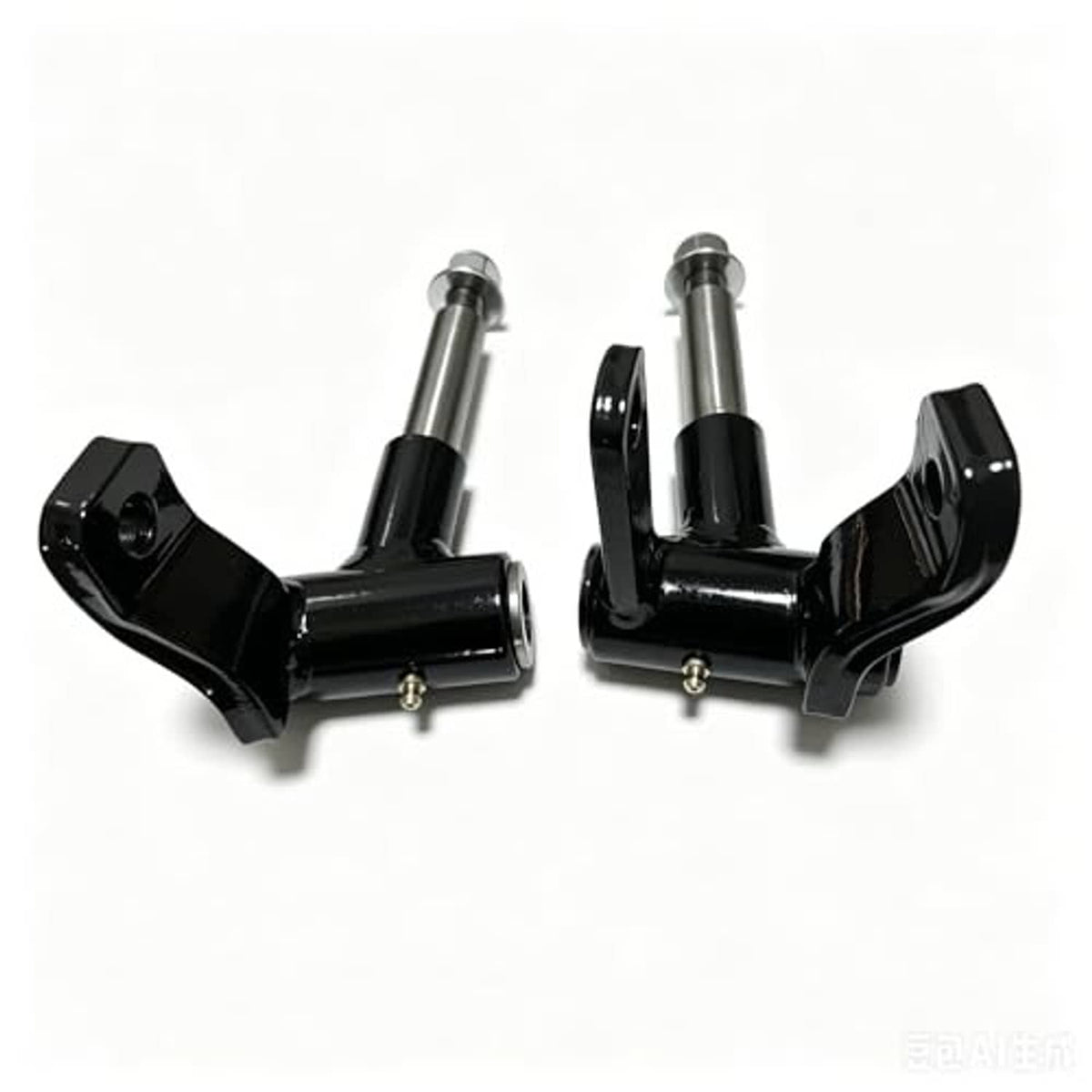 Golf cart front hand spindle set, paired black spindles with silver support rods