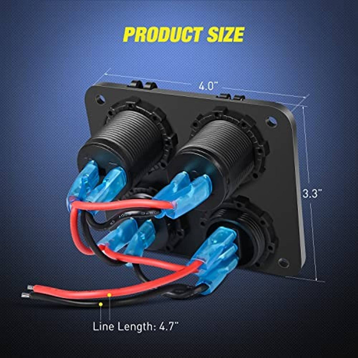 Black car charger panel with dual USB openings and cigarette lighter socket housing