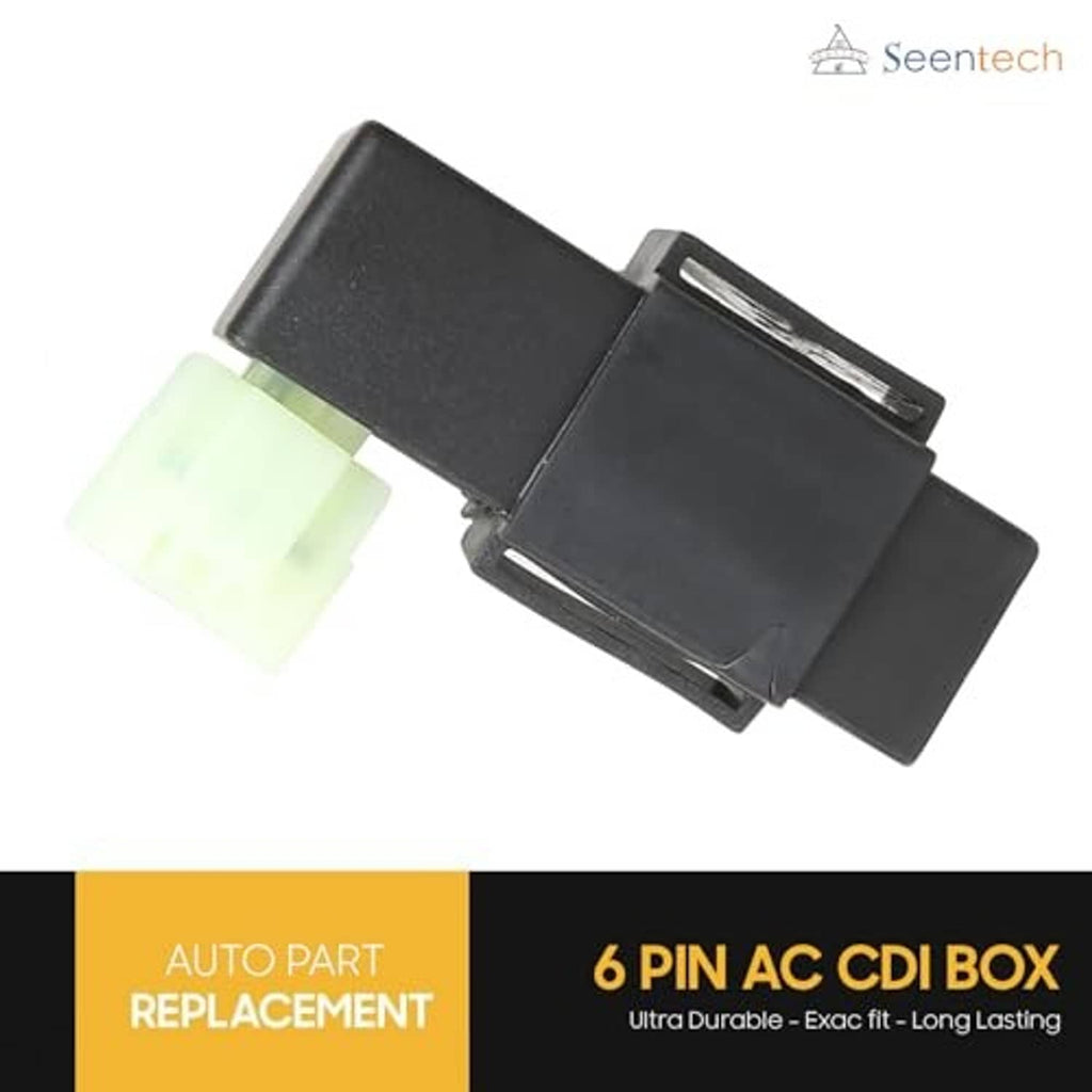 6-pin AC CDI ignition module, side view, black housing with light green connector plugs
